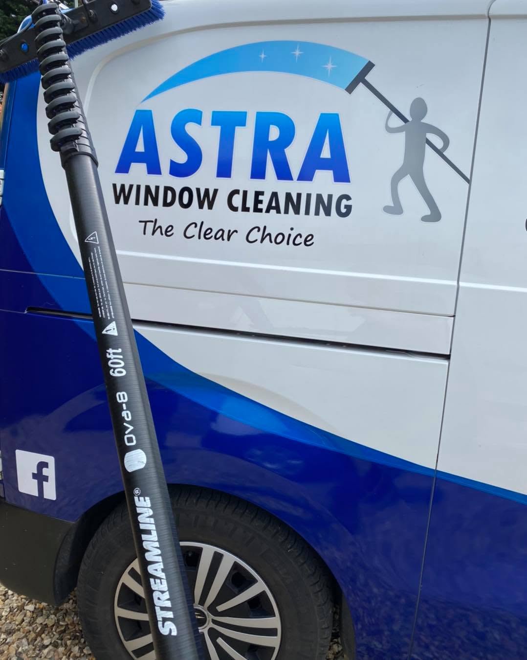 The Astra logo on the side of the van with a 60ft Streamline pole